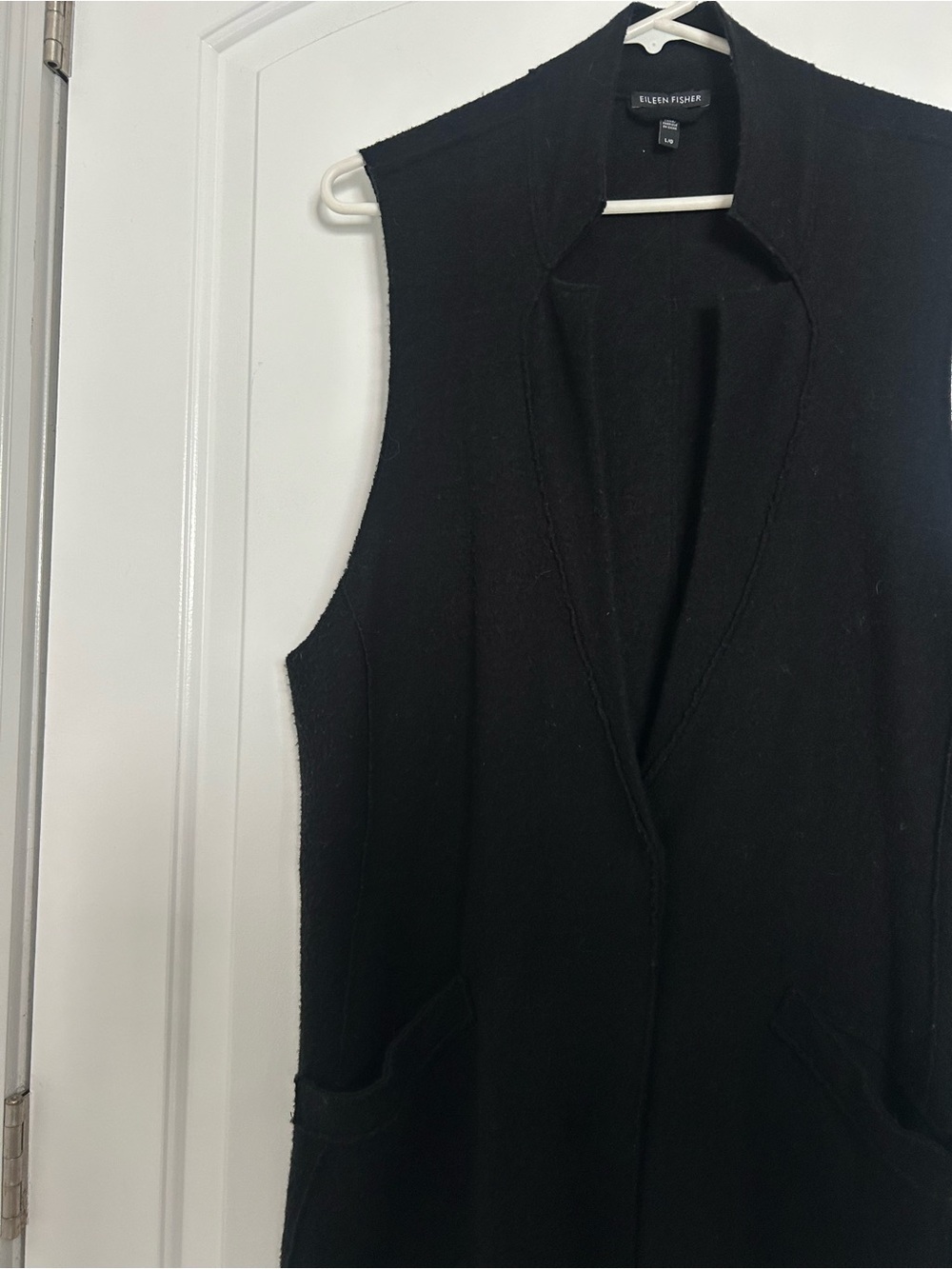 Eileen Fisher Lightweight Boiled 100% Wool Shawl Collar Vest Size L Laggenlook - Picture 9 of 14